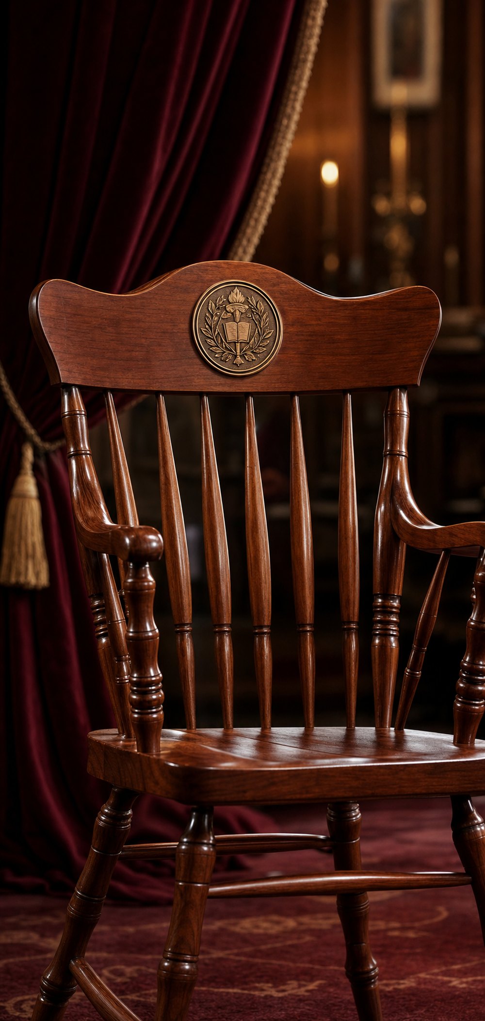 Formal academic endowed chair with engraved university seal
